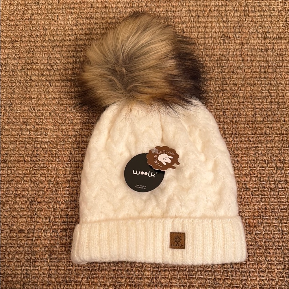 Cream Knit Wool Pom-Pom Beanie